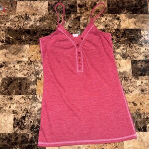 VTG Y2K PINK Victoria's Secret Red Babydoll Henley Tank Top Cute Preppy Basics S